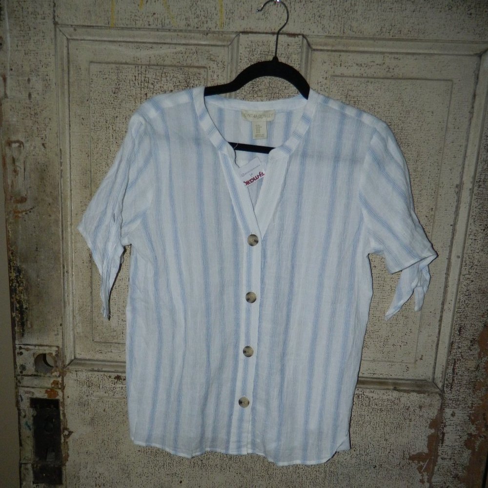 Cynthia Rowley Tie Sleeve Stipe Blouse Size M (P-1)